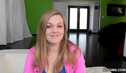 Blonde young lady with big round ass is ready for a steamy fuck session with horny hunk