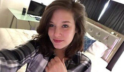 Big ass stepsister craves for a fat schlong in her mouth and pussy and receives it POV