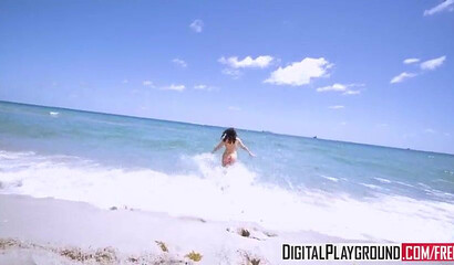 Attractive young lady in long stockings bounces her big ass on thick long sword outdoors