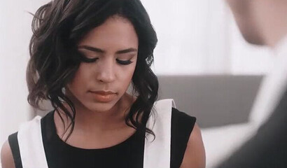 Cute latina teen with big tits and booty is eager to receives a fat schlong in her twat