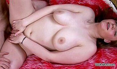 Naughty wench with big titties and booty sucks off a raging boner and gets hammered hard