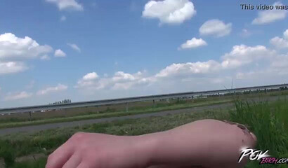 Phat booty young woman and her boyfriend have hardcore fuck session outdoors in POV