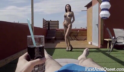 Big breasted brunette teen got her big ass bent for hardcore doggy style session with stud