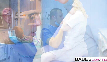 Big ass blonde harlot and horny dentist have a fuck session in the middle of a operation