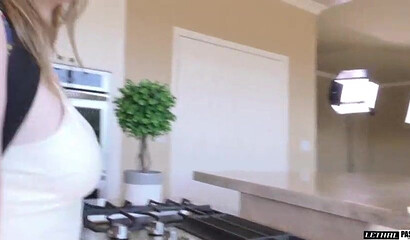 Curvy young schoolgirl with big booty lifts her skirt and takes a raging rod deep in twat