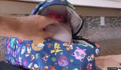 Curvy young schoolgirl with big booty lifts her skirt and takes a raging rod deep in twat