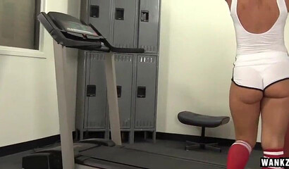 Slutty blonde teen with big butt and hung stallion have hardcore fuck fest in locker room