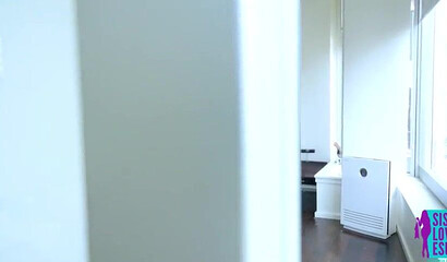 Beautiful black teen with natural tits and round butt takes hard white cock from behind