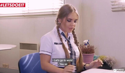 Alluring college with natural tits and big butt fucks wildly with her teacher after class