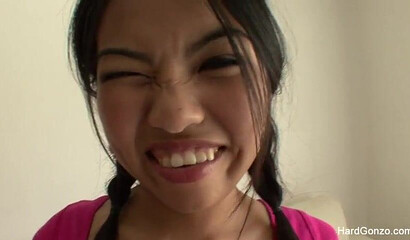 Good looking Asian babe with big ass got her pussy slammed and creampied by horny stud