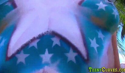 Big ass young slut got her pussy hammered hard on fourth of july outside by the pool