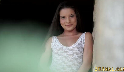 Wonderful young babe receives hardcore ass fuck from big dicked black dude outdoors