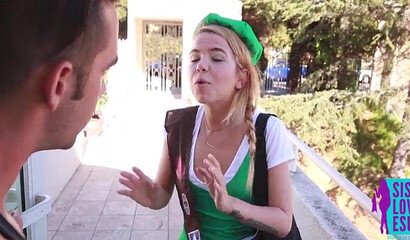 Slutty girl scout convinces horny guy to buy her cookies with her amazing round butt