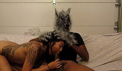 Petite Asian teen with big booty and her black furry boyfriend have a wild fuck session