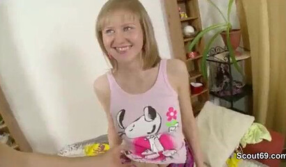 Skinny little teenie with big round booty has hardcore anal sex with a big dicked stud