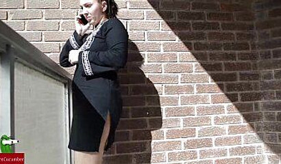 Curvy teenie with amazing big ass got her booty eaten out by horny pervert outdoors