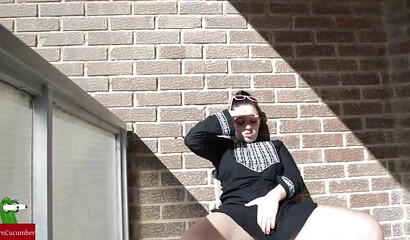 Curvy teenie with amazing big ass got her booty eaten out by horny pervert outdoors