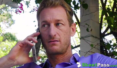 Raunchy babysitter with big booty got her pussy eaten and pounded hard by big dicked hunk