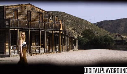 Thick ass blonde and her slutty girlfriends are plowed hard in the Wild West setting