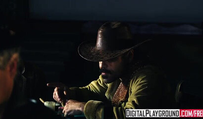 Thick ass blonde and her slutty girlfriends are plowed hard in the Wild West setting