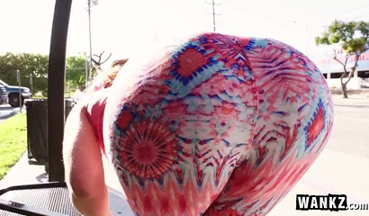 Nasty redhead with a big booty shows her blowjob skills before she is fucked on the street