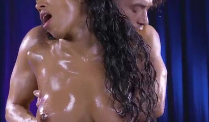 Wet ebony with big ass lets her man play with her tits before bouncing on his thick dick