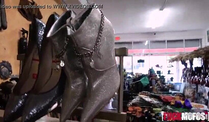 Phat ass ebony sucks a mean cock while shopping before he pokes her warm snatch wildly