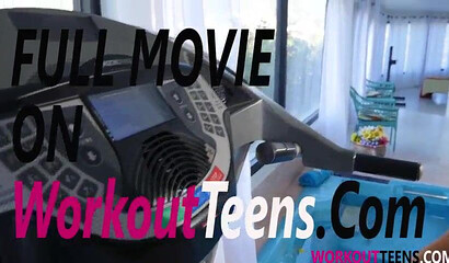 Petite brunette babe with a round big butt fucked doggy styled by her fitness instructor