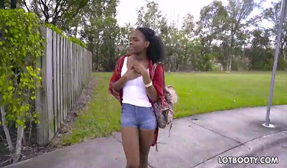 Ebony teen gives her fat booty to a guy willing to pay her for pussy drilling in the car