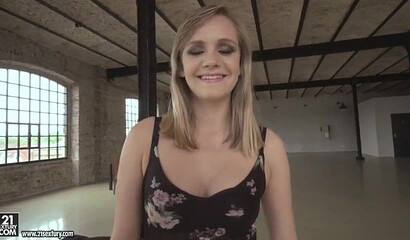 Big bottom blonde teen feels a mix of pain and pleasure while a fat dick fills her asshole