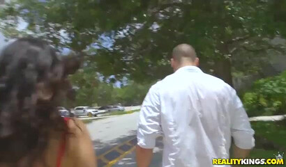 Big butt Latina has no problem having a giant dick in her mouth before it enters her pussy