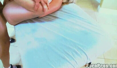 Big as blonde lets her man play with her enormous tits before he impales her pussy deep