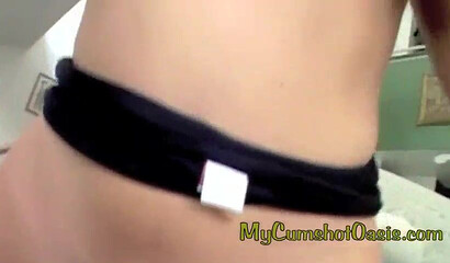 Cute teen bimbo teases with her big jugs and ass before having her twat hammered in POV