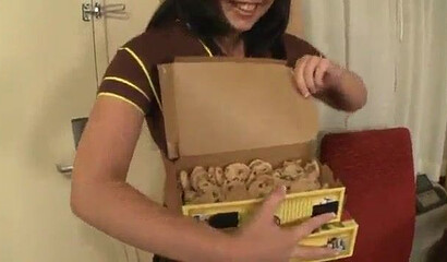 Busty big bottom teen easily sells her cookies after she offers her dripping wet pussy
