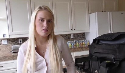 Big booty blonde strips down quickly when she spots a large cock willing to fuck her pussy