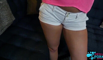 Big butt teen loves to suck it but she is the happiest when a large cock is inside her pussy