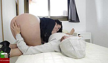 Fat ass girlfriend loves nothing more but to suck his enormous cock and licks his balls