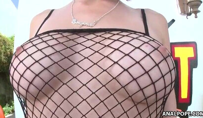 Short haired teen slut with big round ass gags on a big cock before it devours her pussy