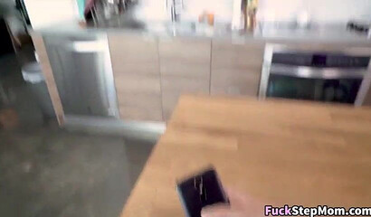 Nerdy big ass MILF gives her step-son mind blowing blowjob and then rides his rock hard cock