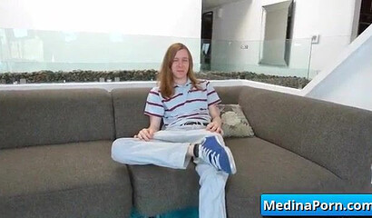 Large ass MILF with huge tits shows a young boy her assets before she sucks his long cock