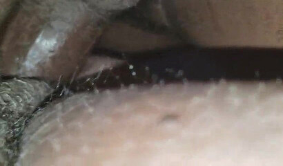 Big butt ebony MILF is penetrated hard in her wet pussy by a large dick with creampie finish
