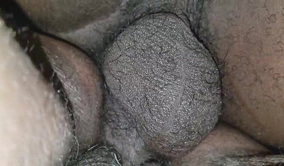 Big butt ebony MILF is penetrated hard in her wet pussy by a large dick with creampie finish