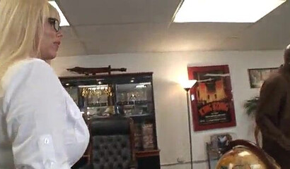 MILF blonde with huge melons and big butt can only be satisfied with enormous sized cock