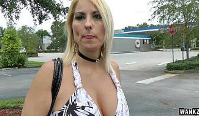 Big ass blonde MILF uses her chance to suck a younger cock and let him destroy her pussy