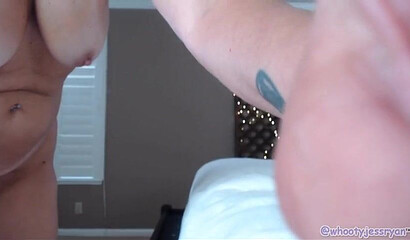 Horny wife shows her fat bottom and big tits as she gapes and plays with her wet pussy