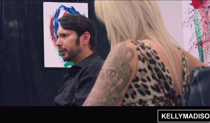 Tattooed blonde bimbo lets a lucky man use her fat ass to nail her deep with his hard dick