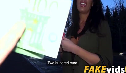 Silicone MILF with big ass is willing to fuck a stranger and his jumbo cock for the money