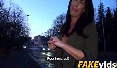 Silicone MILF with big ass is willing to fuck a stranger and his jumbo cock for the money