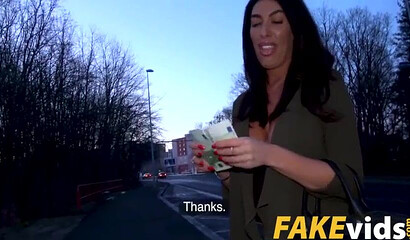 Silicone MILF with big ass is willing to fuck a stranger and his jumbo cock for the money