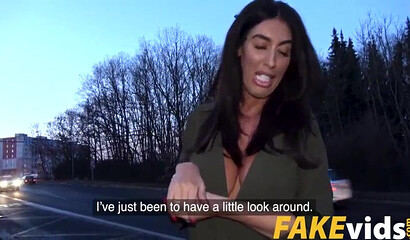 Silicone MILF with big ass is willing to fuck a stranger and his jumbo cock for the money